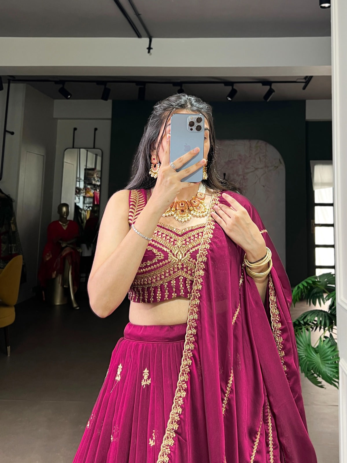 Embroidered Designer Lehenga Choli with Dupatta – Wedding & Festive Wear.