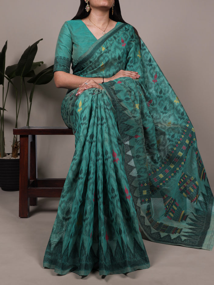 Elegant Printed Poly Cotton Saree with Designer Pallu.