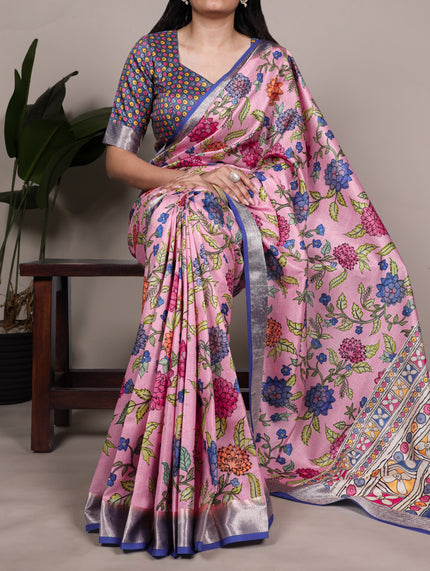 Floral Printed Soft Silk Saree with Contrast Border.