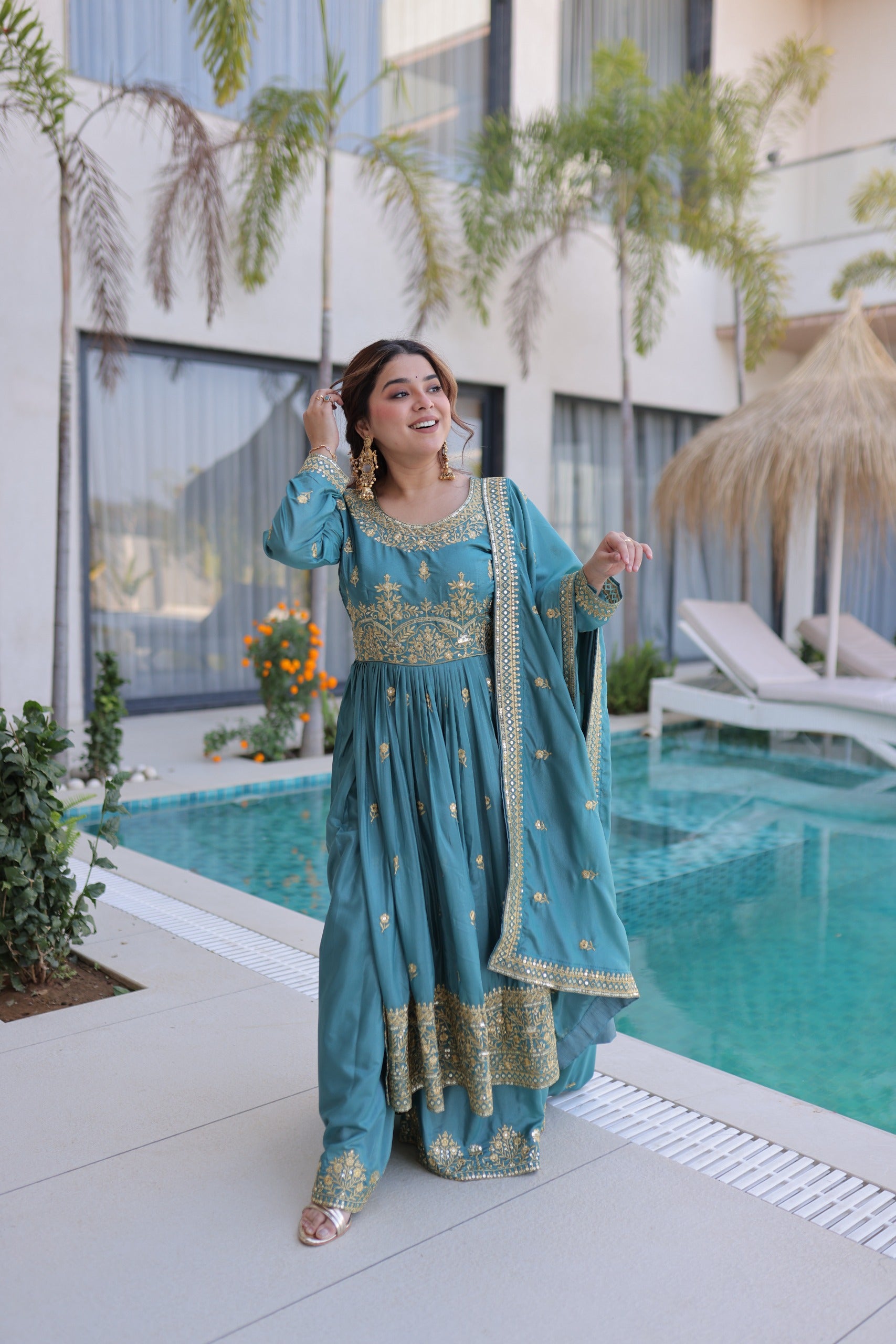 Premium Designer Ready-made Top, Sharara & Dupatta Collection.
