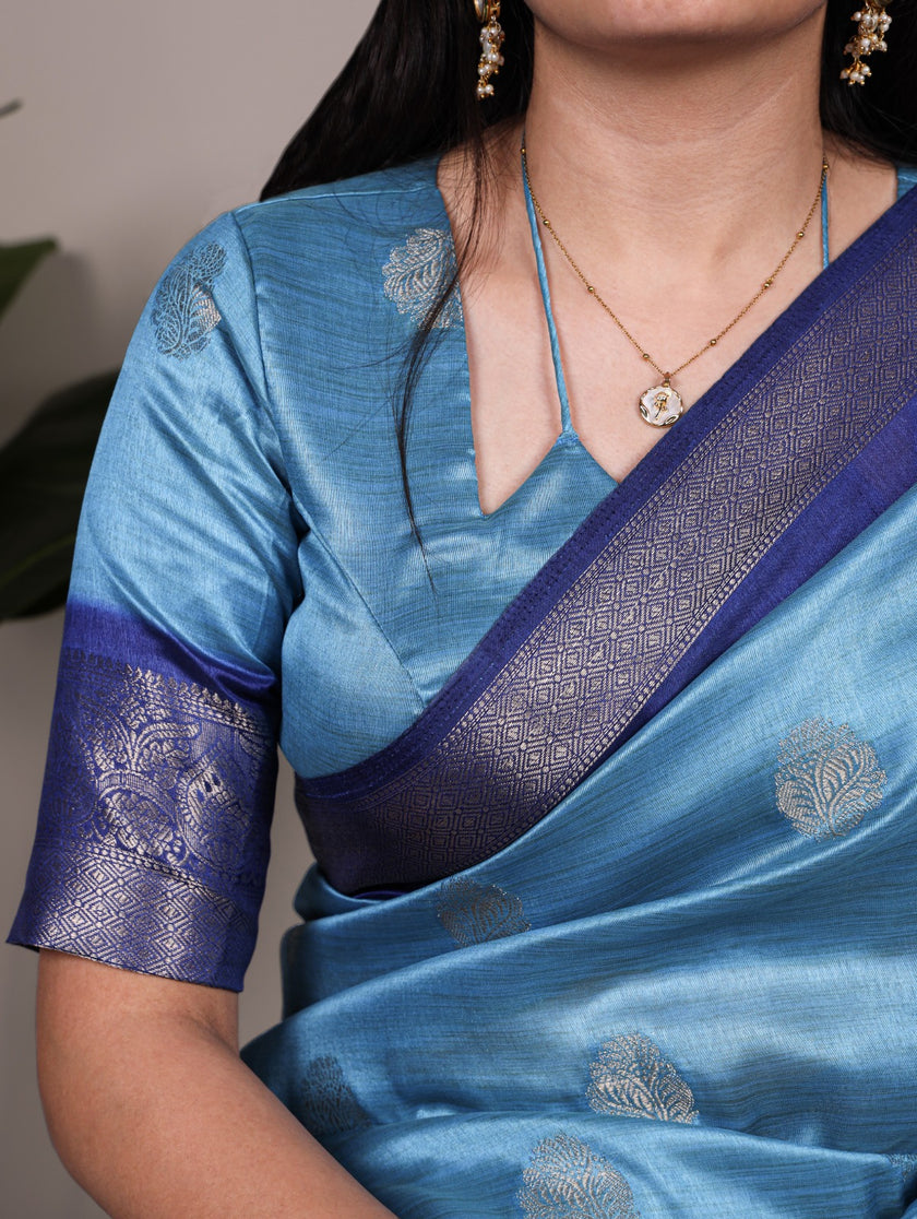 Elegant Banarasi Silk Blend Saree with Woven Zari Motifs.