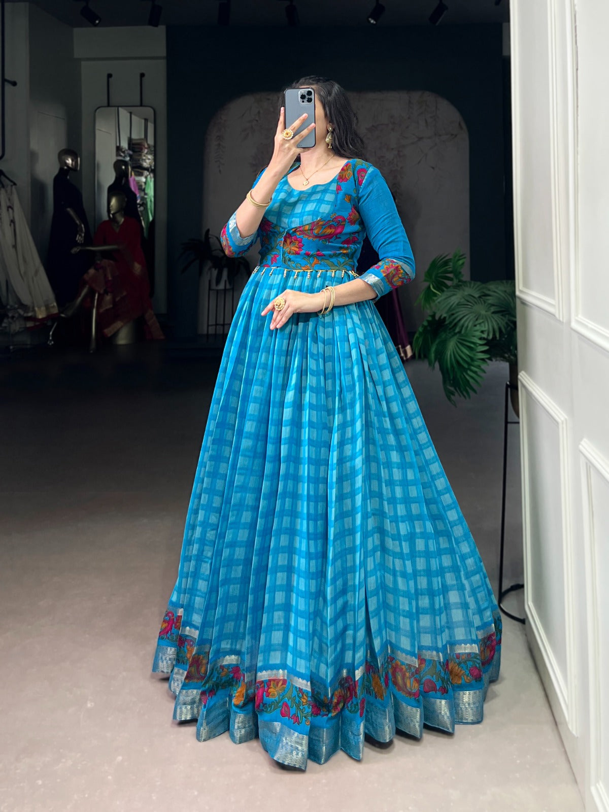 Women’s Ethnic Floral Print Anarkali Long Gown.