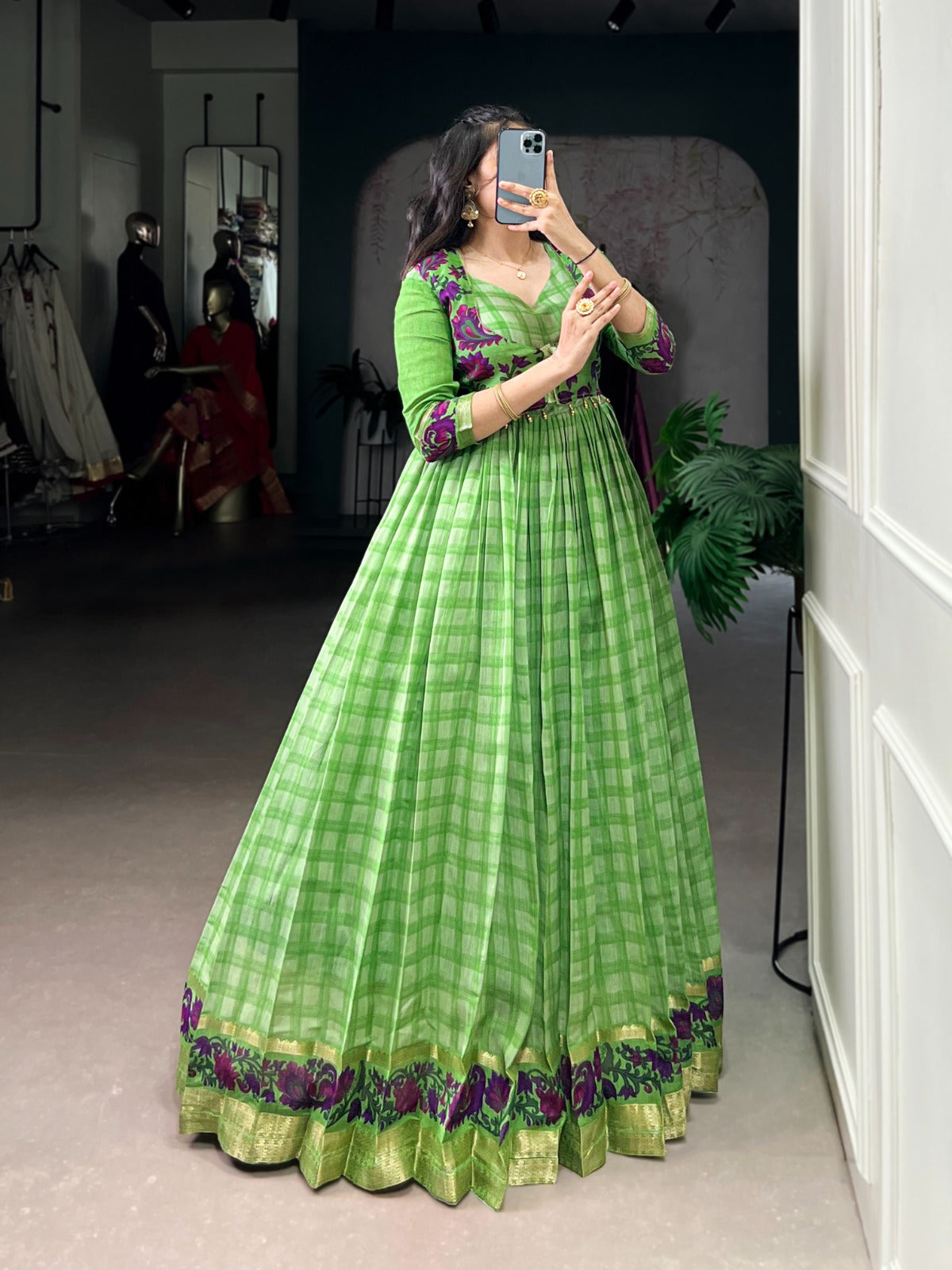 Women’s Ethnic Floral Print Anarkali Long Gown.