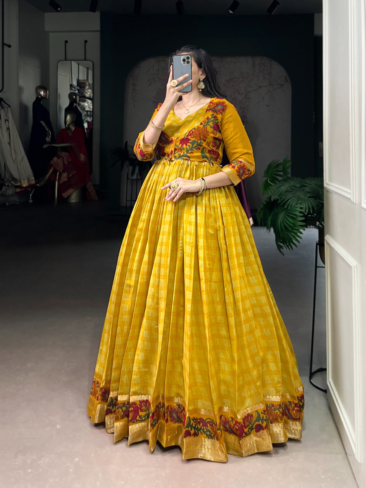 Women’s Ethnic Floral Print Anarkali Long Gown.