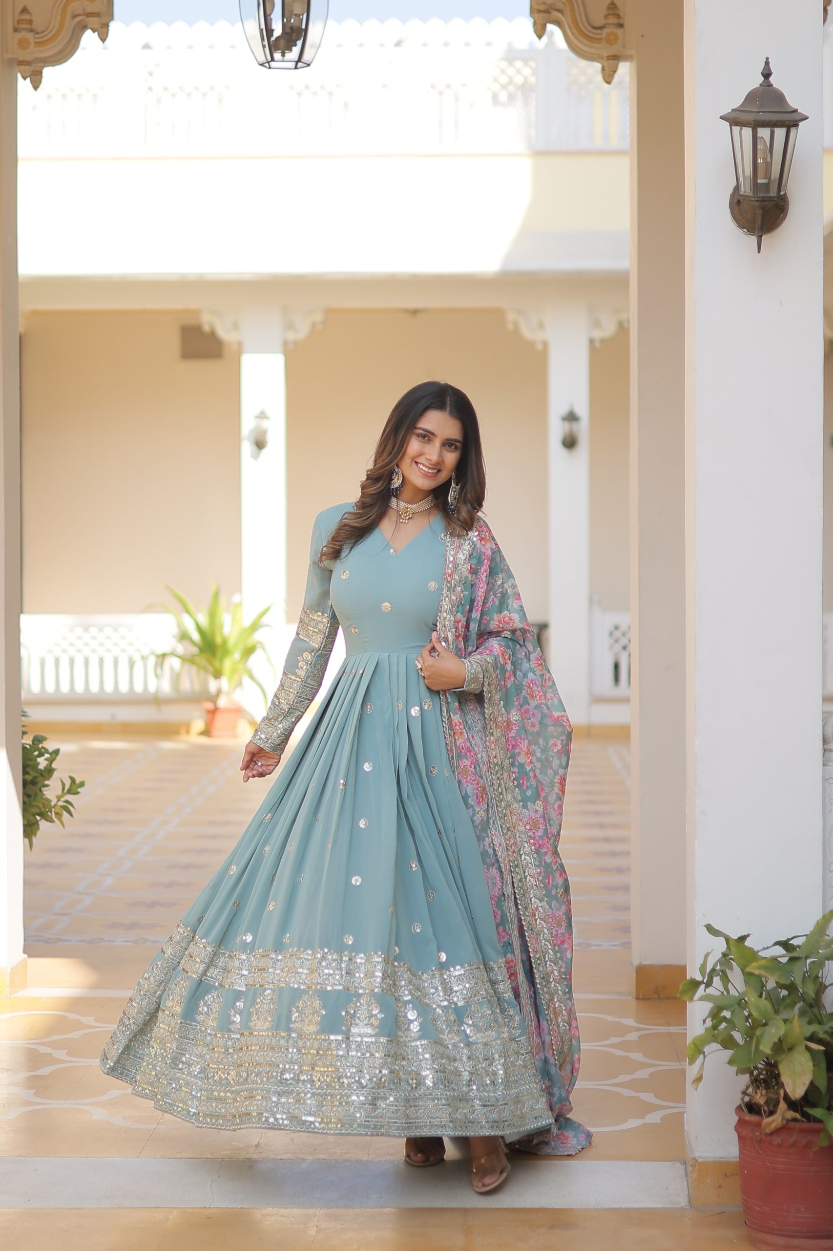 Royal Embroidered Anarkali Set with Floral Dupatta.