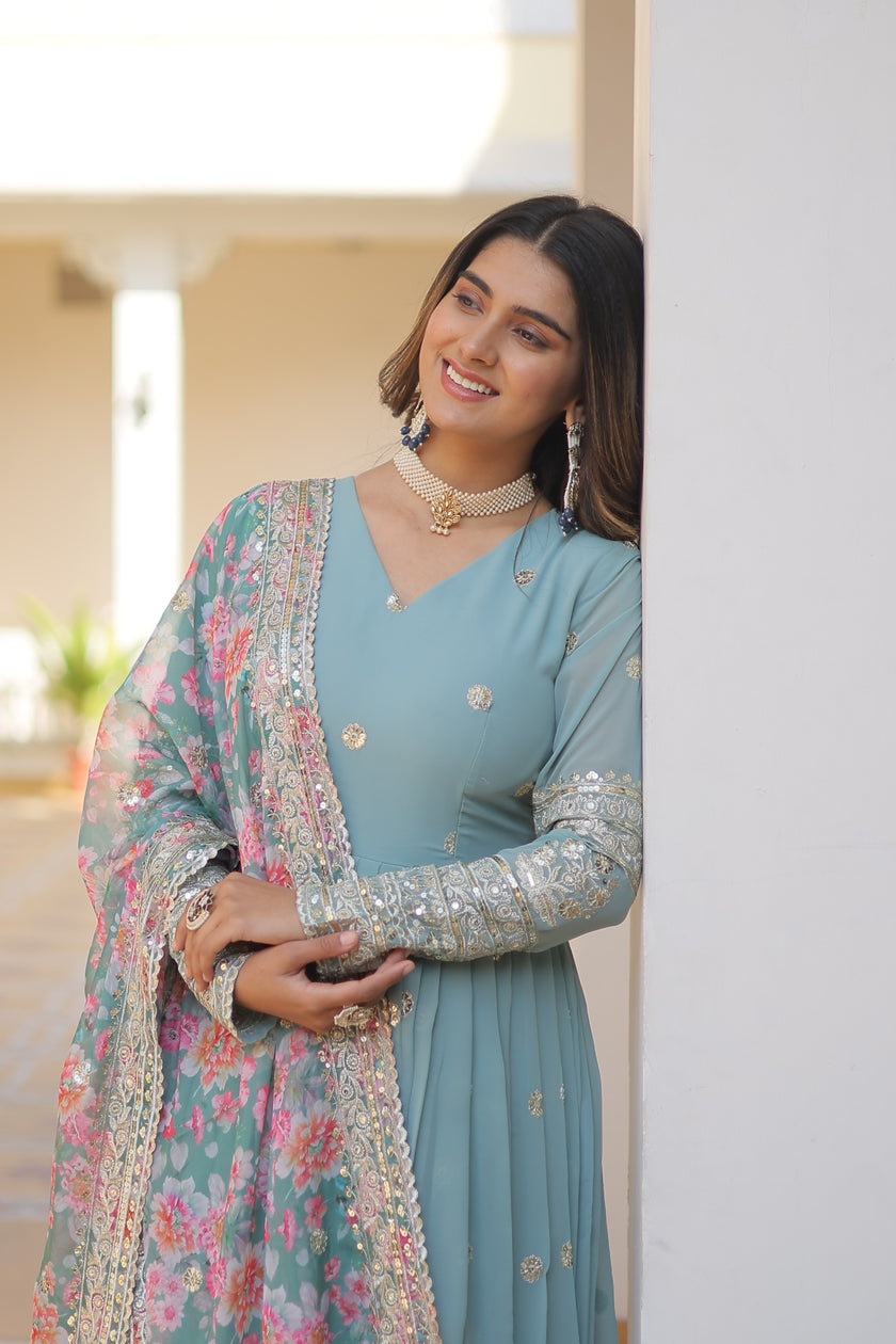 Royal Embroidered Anarkali Set with Floral Dupatta.