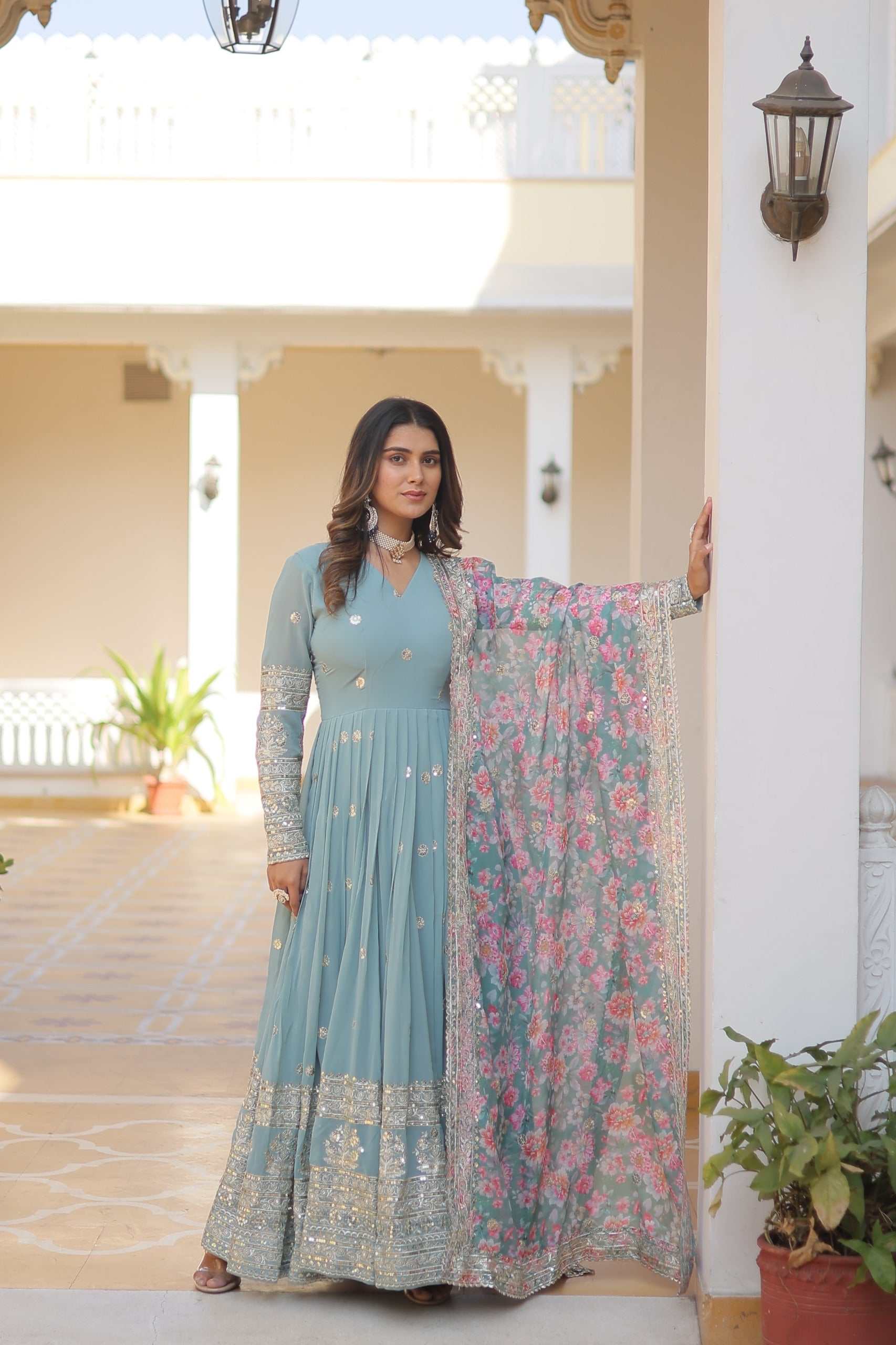 Royal Embroidered Anarkali Set with Floral Dupatta.