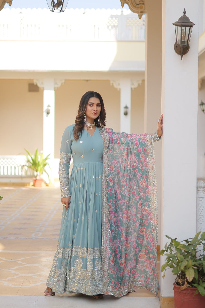 Royal Embroidered Anarkali Set with Floral Dupatta.