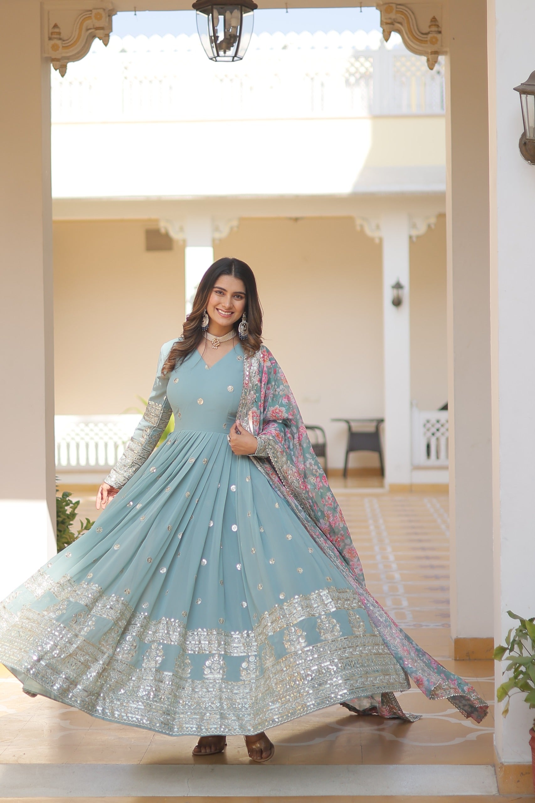 Royal Embroidered Anarkali Set with Floral Dupatta.
