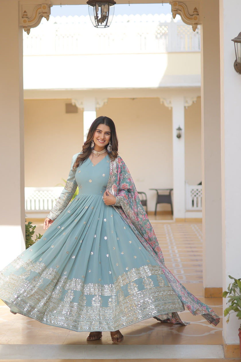 Royal Embroidered Anarkali Set with Floral Dupatta.