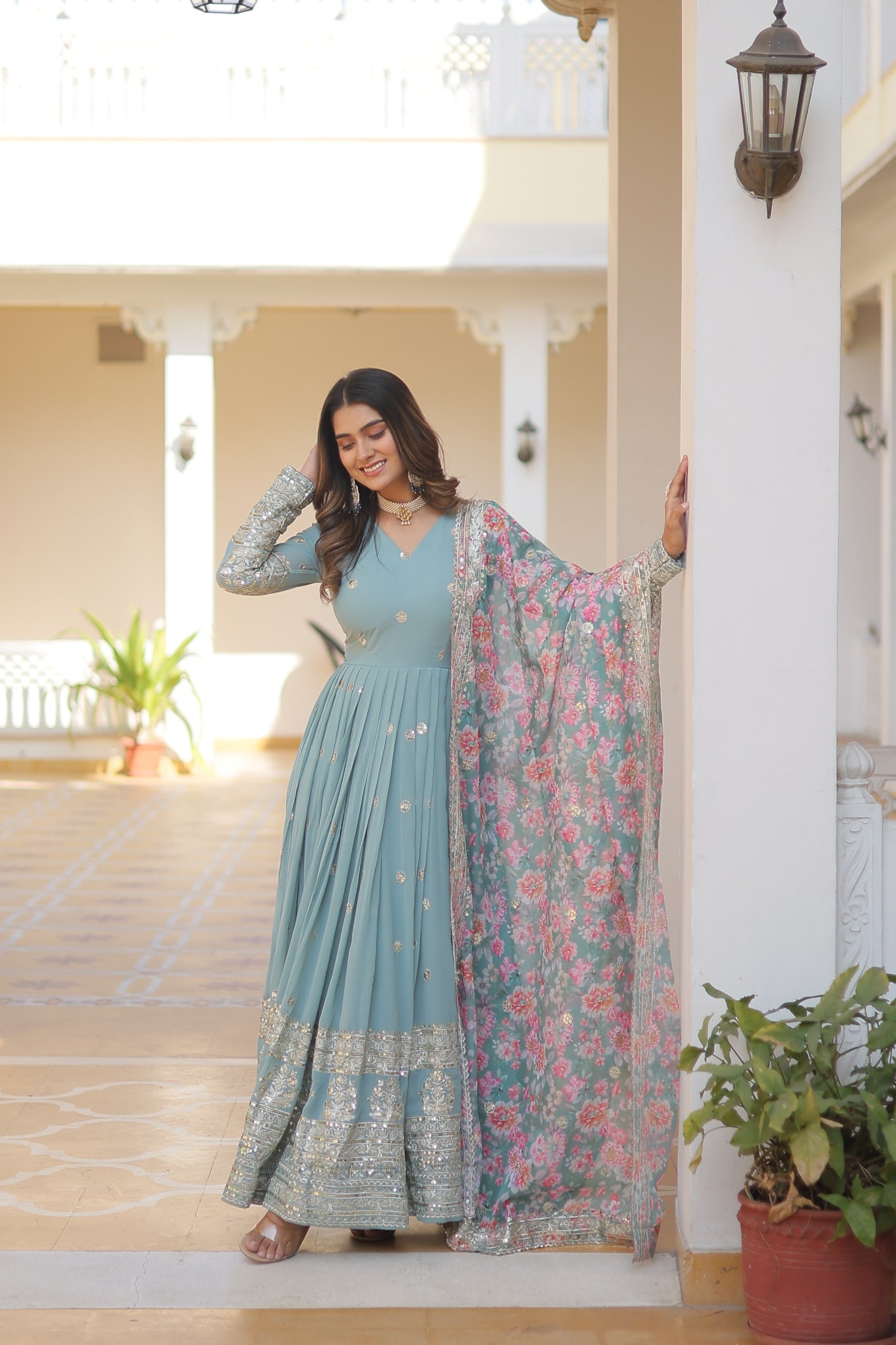 Royal Embroidered Anarkali Set with Floral Dupatta.