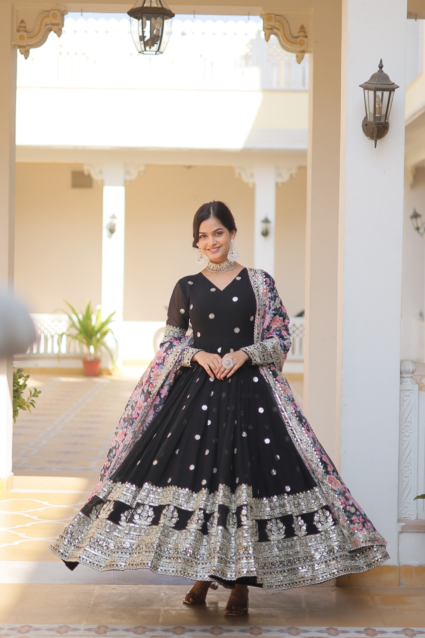 Royal Embroidered Anarkali Set with Floral Dupatta.