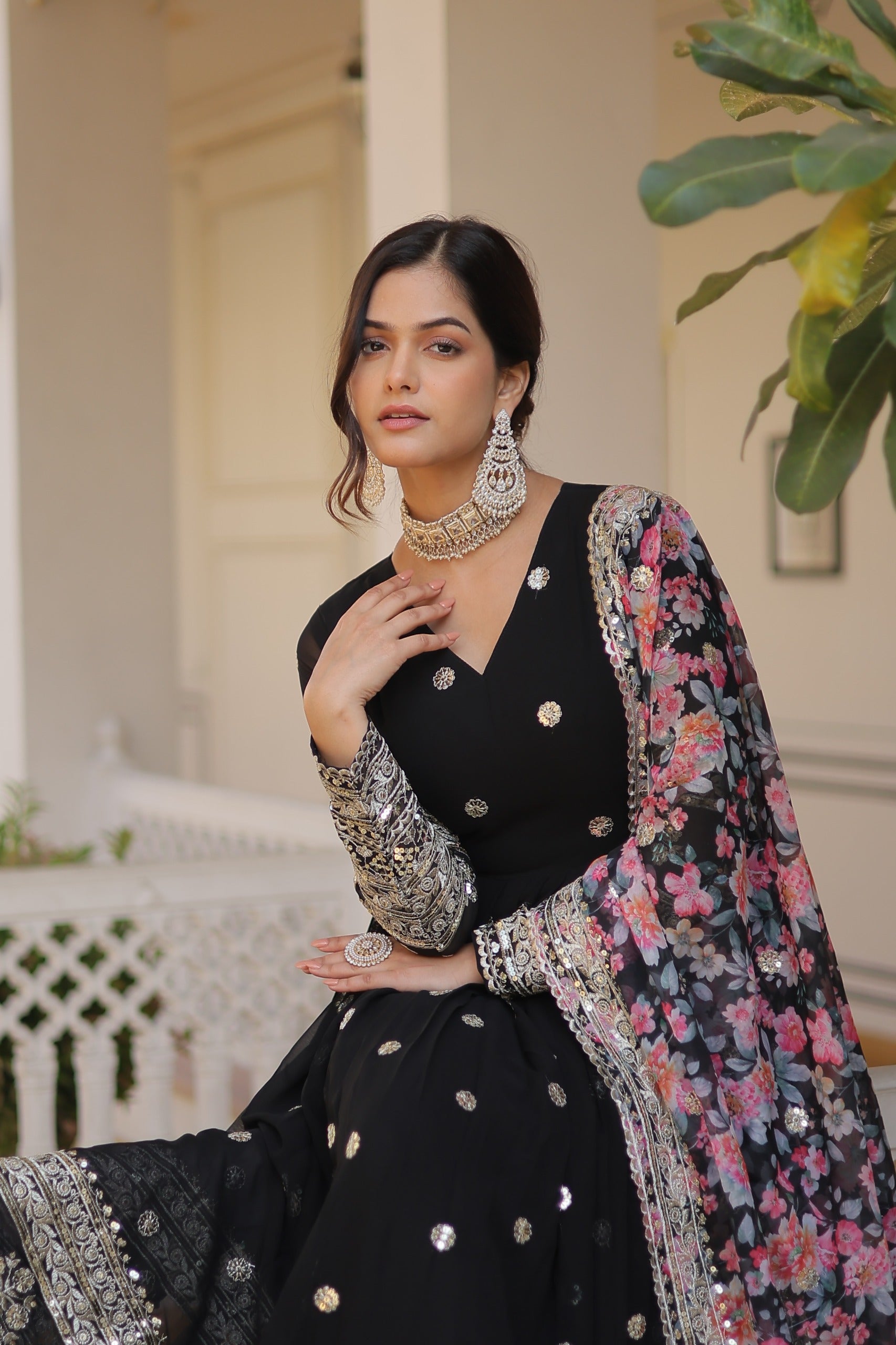 Royal Embroidered Anarkali Set with Floral Dupatta.