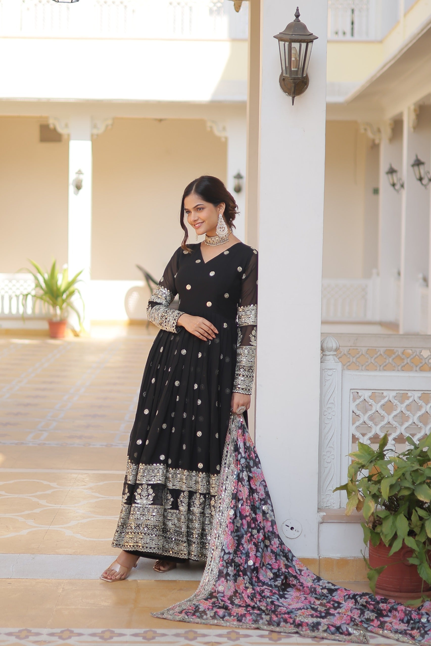 Royal Embroidered Anarkali Set with Floral Dupatta.