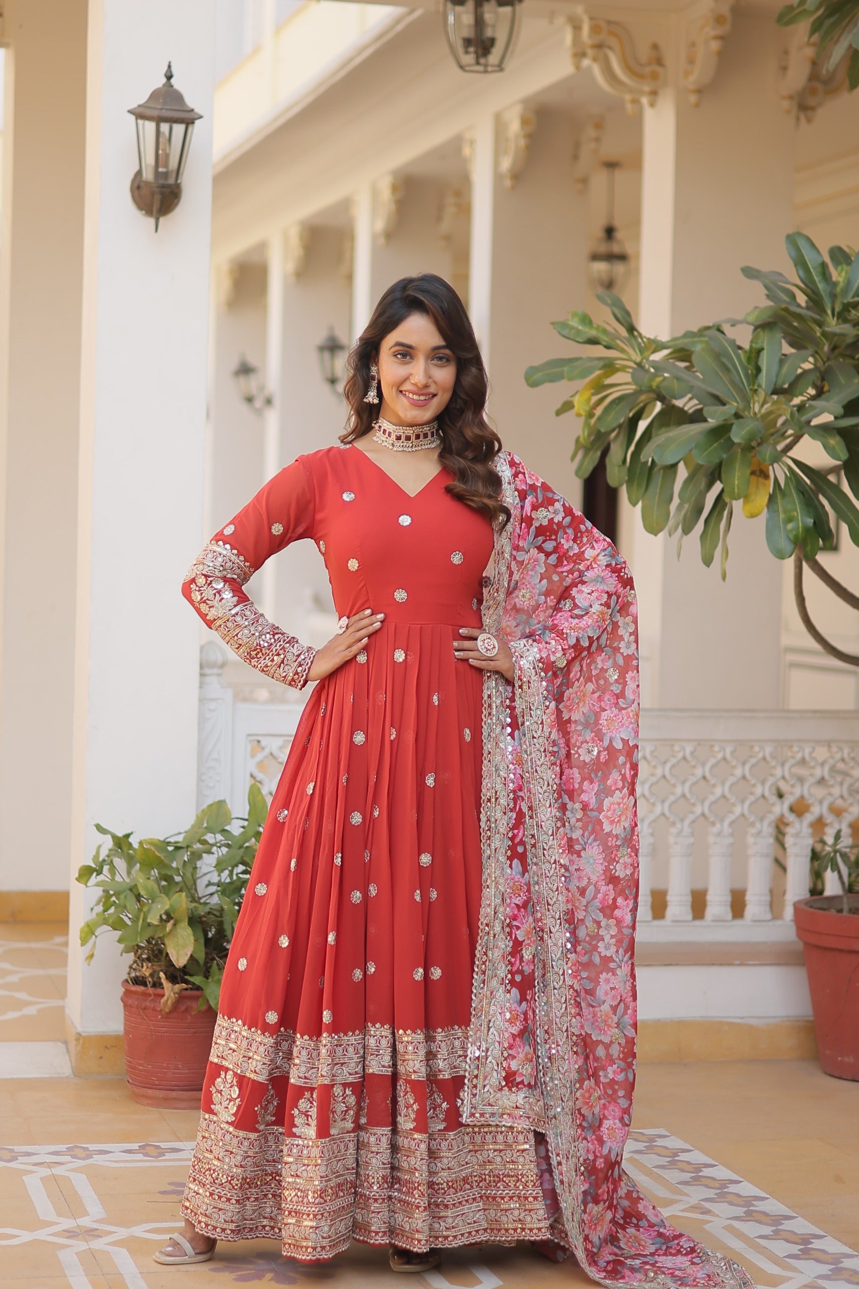 Royal Embroidered Anarkali Set with Floral Dupatta.