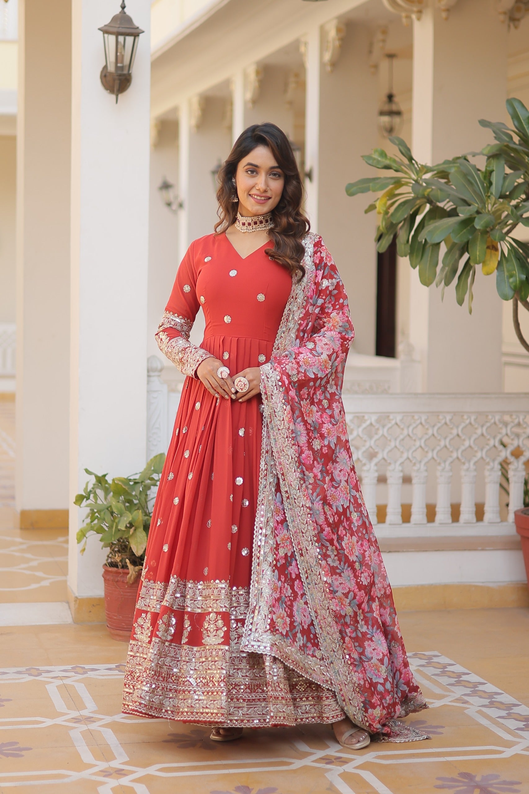Royal Embroidered Anarkali Set with Floral Dupatta.