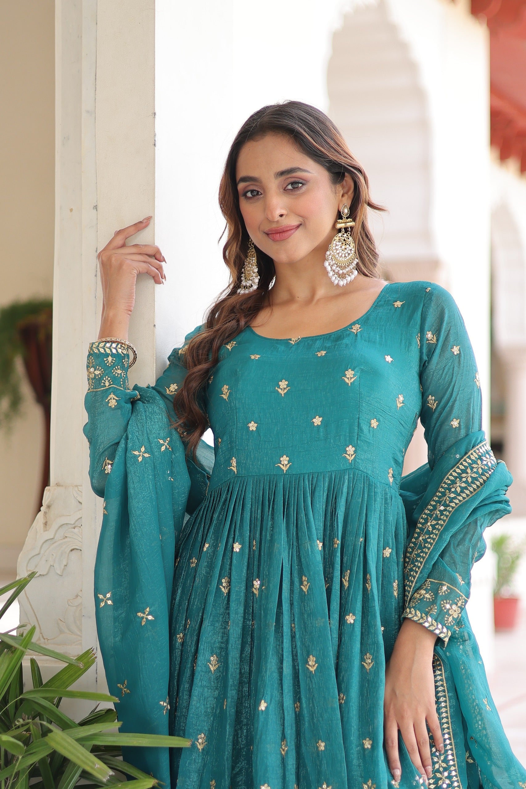 Royal Teal Green Embroidered Anarkali Set with Dupatta.