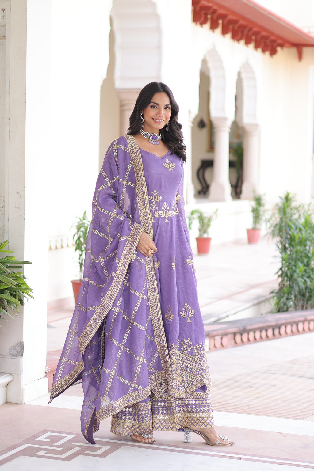 Royal Lavender Embroidered Sharara Set with Dupatta.