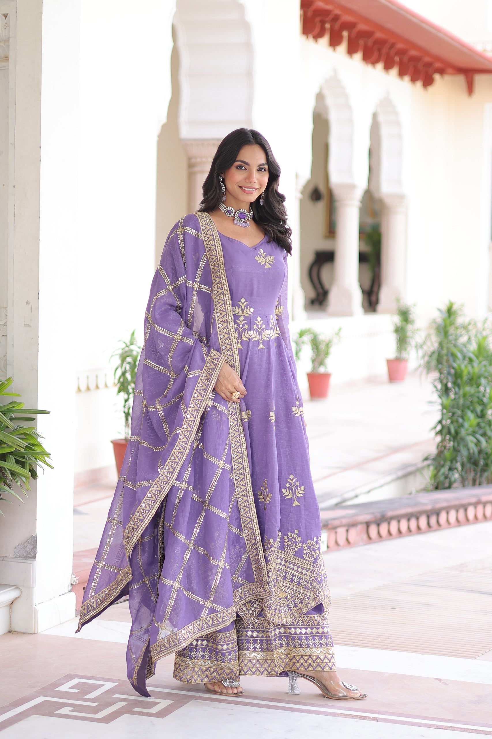 Royal Lavender Embroidered Sharara Set with Dupatta.