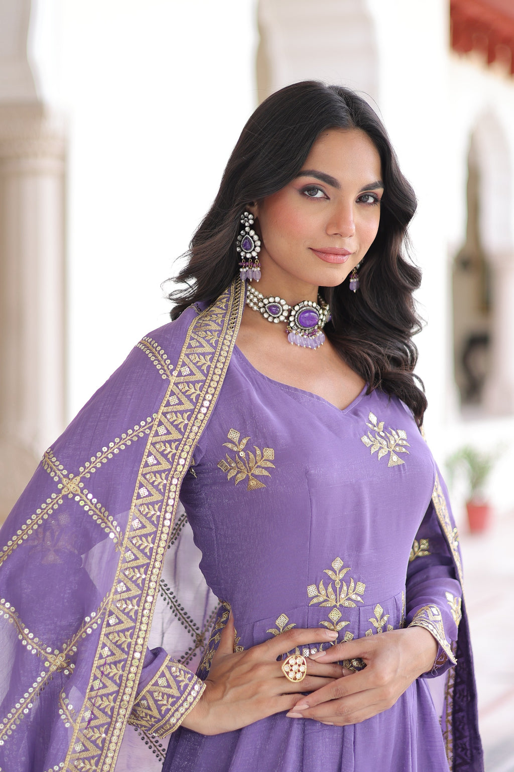 Royal Lavender Embroidered Sharara Set with Dupatta.