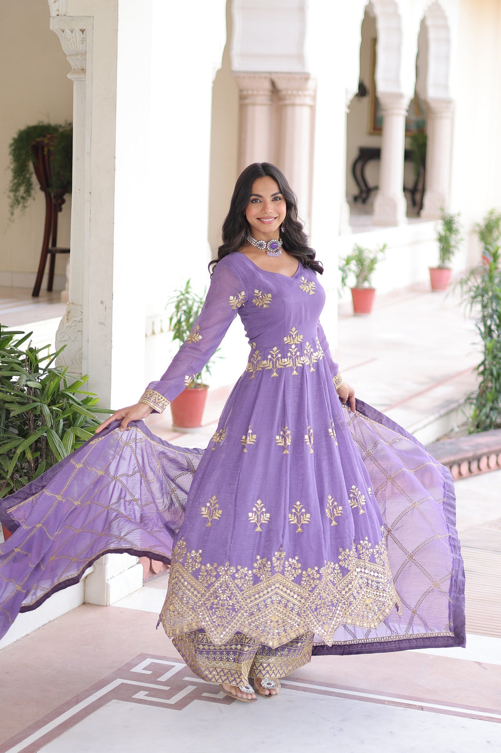 Royal Lavender Embroidered Sharara Set with Dupatta.
