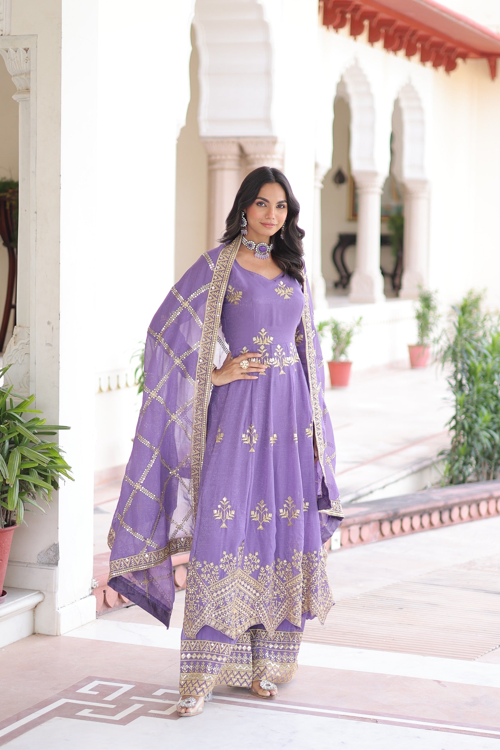 Royal Lavender Embroidered Sharara Set with Dupatta.