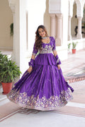 Royal Purple Embroidered Lehenga Set with Dupatta.