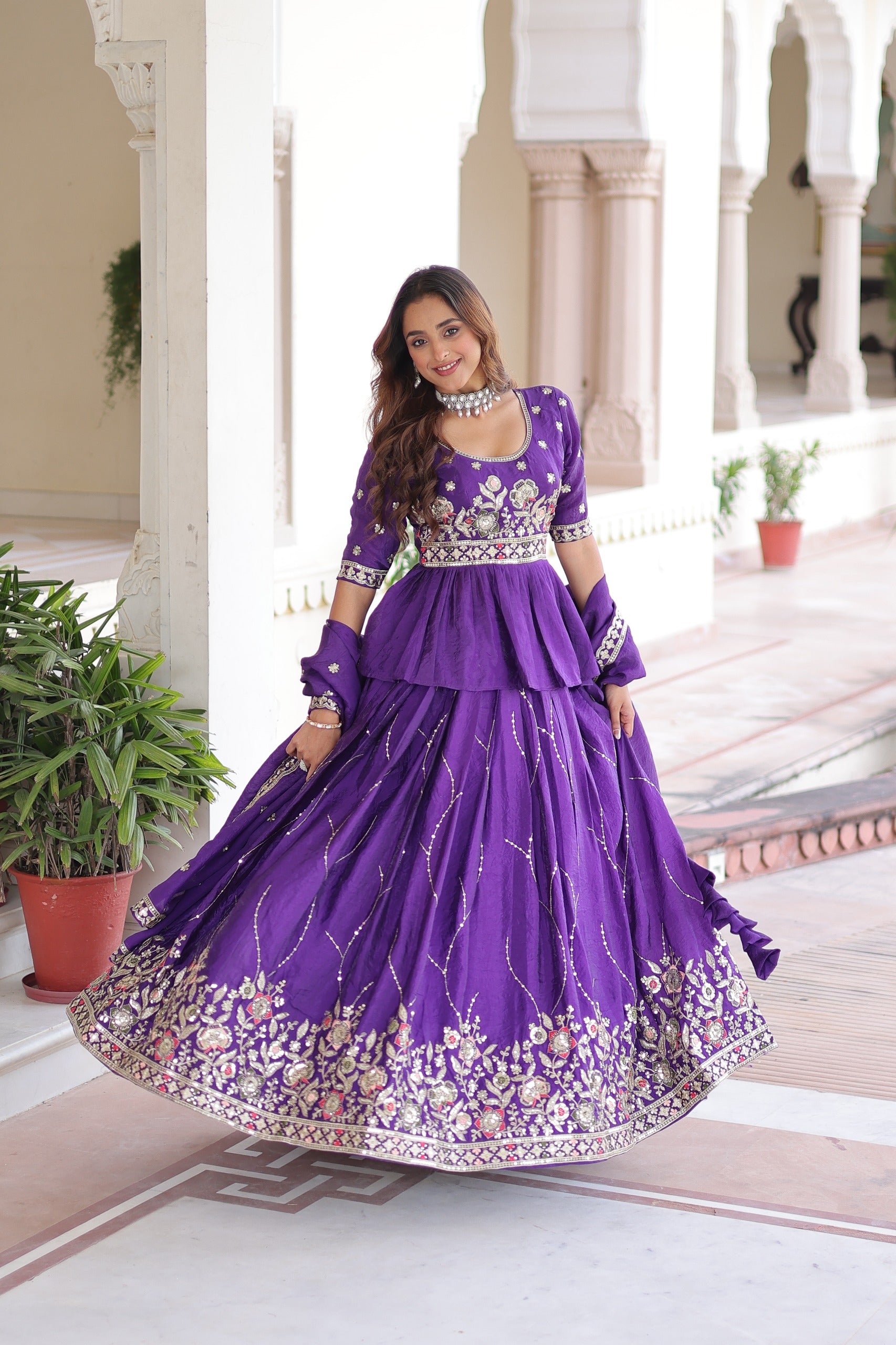 Royal Purple Embroidered Lehenga Set with Dupatta.