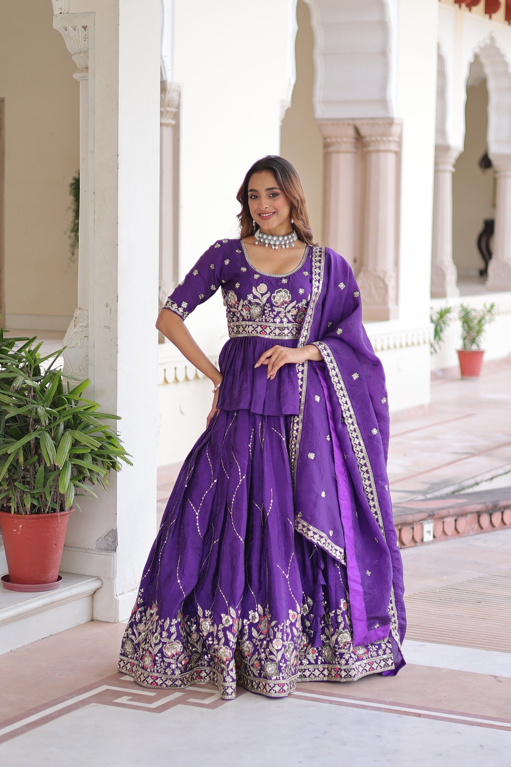 Royal Purple Embroidered Lehenga Set with Dupatta.