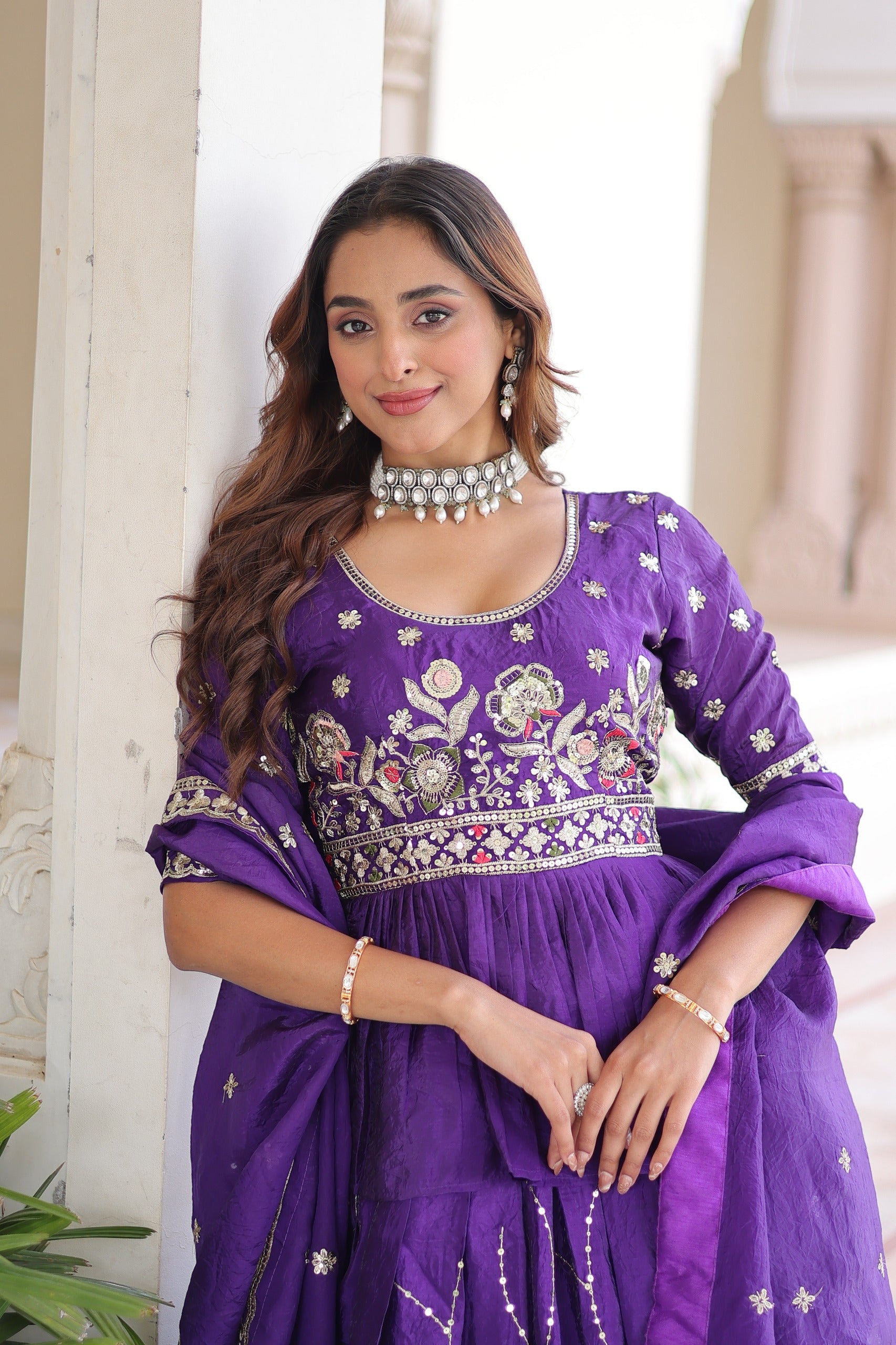 Royal Purple Embroidered Lehenga Set with Dupatta.