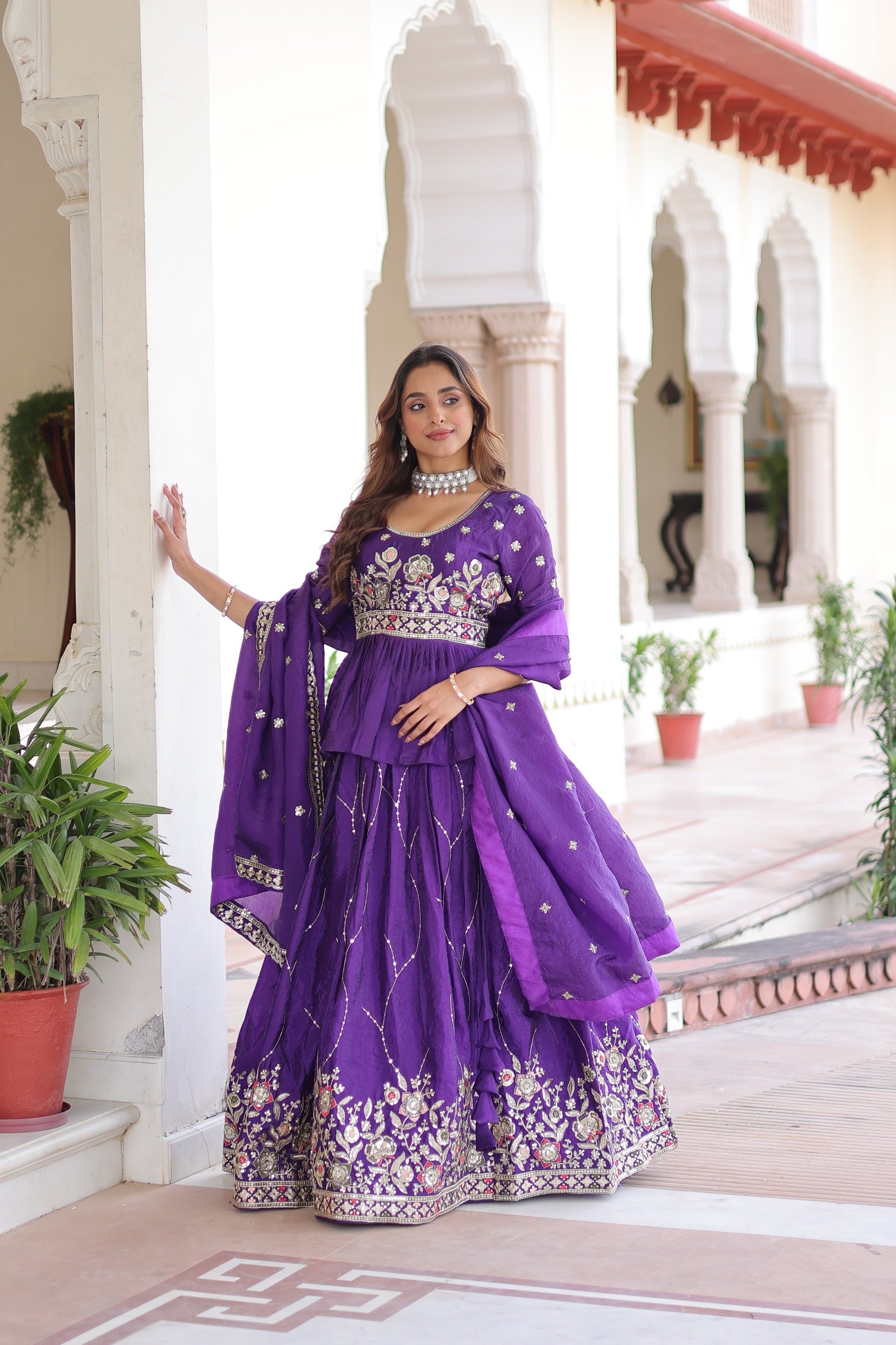 Royal Purple Embroidered Lehenga Set with Dupatta.