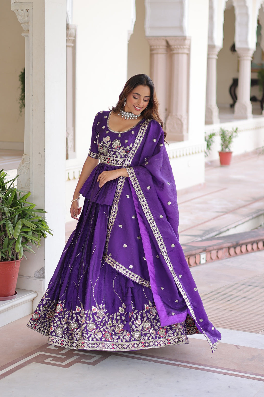 Royal Purple Embroidered Lehenga Set with Dupatta.