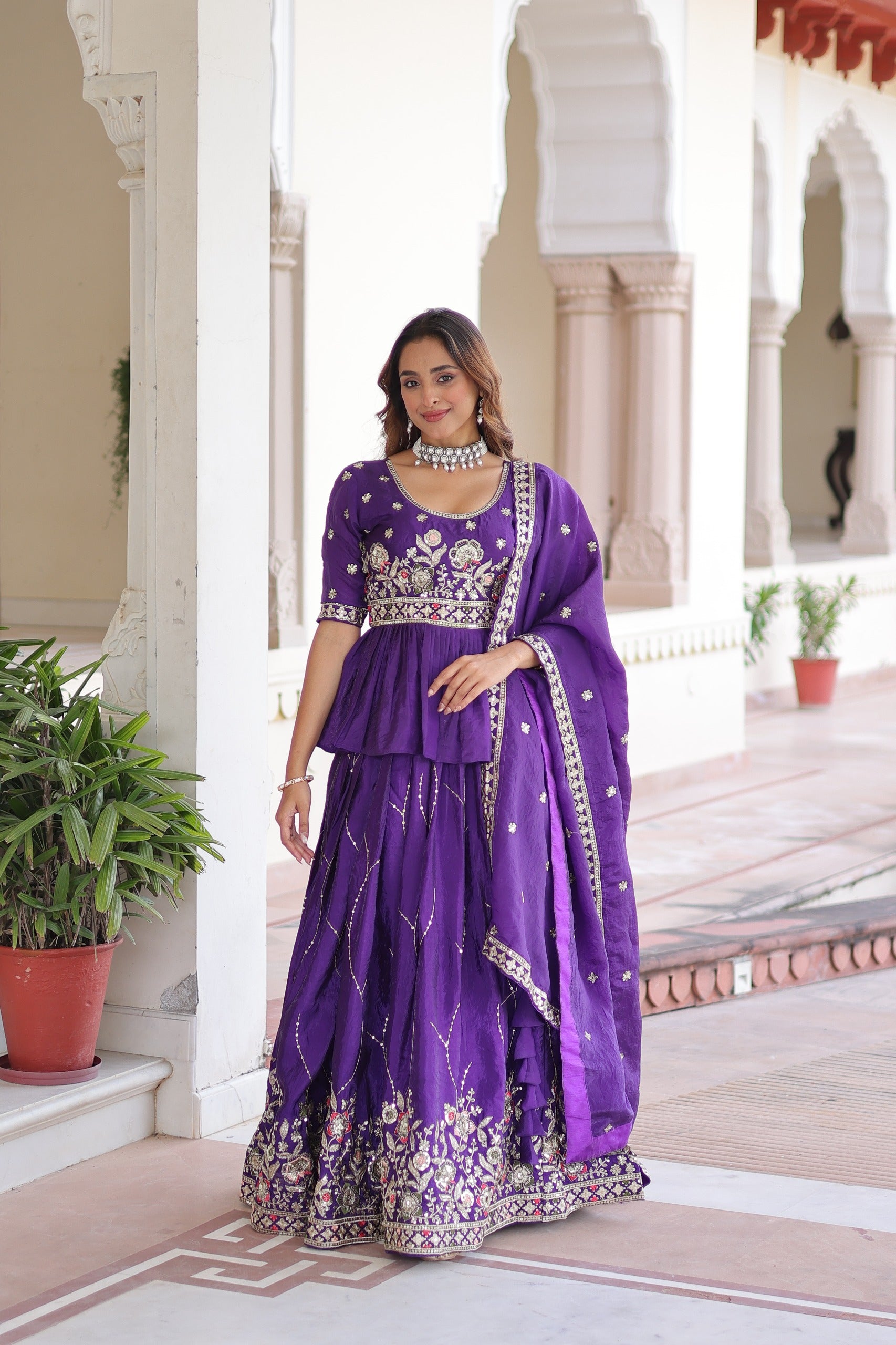 Royal Purple Embroidered Lehenga Set with Dupatta.