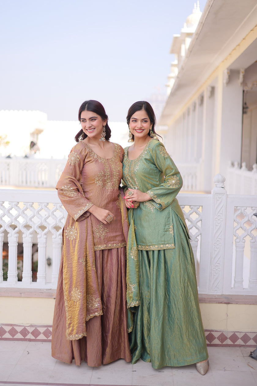 Royal Silk Embroidered Kurta Sharara with Dupatta.