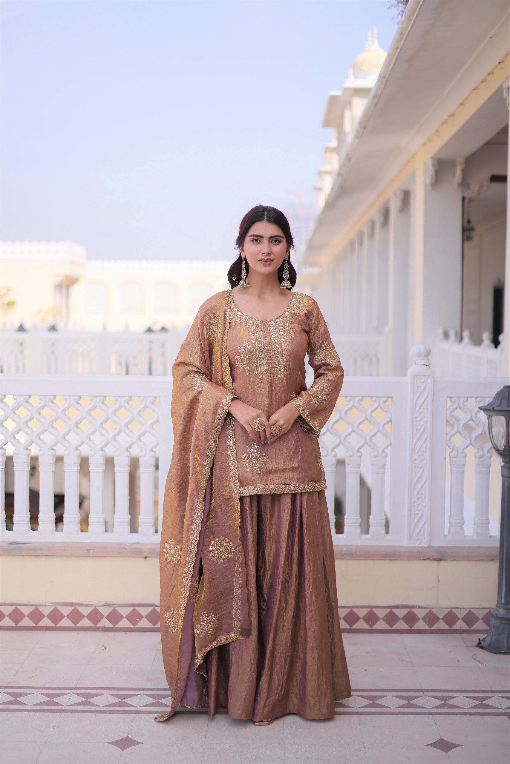 Royal Silk Embroidered Kurta Sharara with Dupatta.