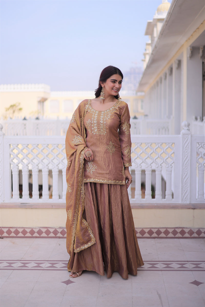 Royal Silk Embroidered Kurta Sharara with Dupatta.