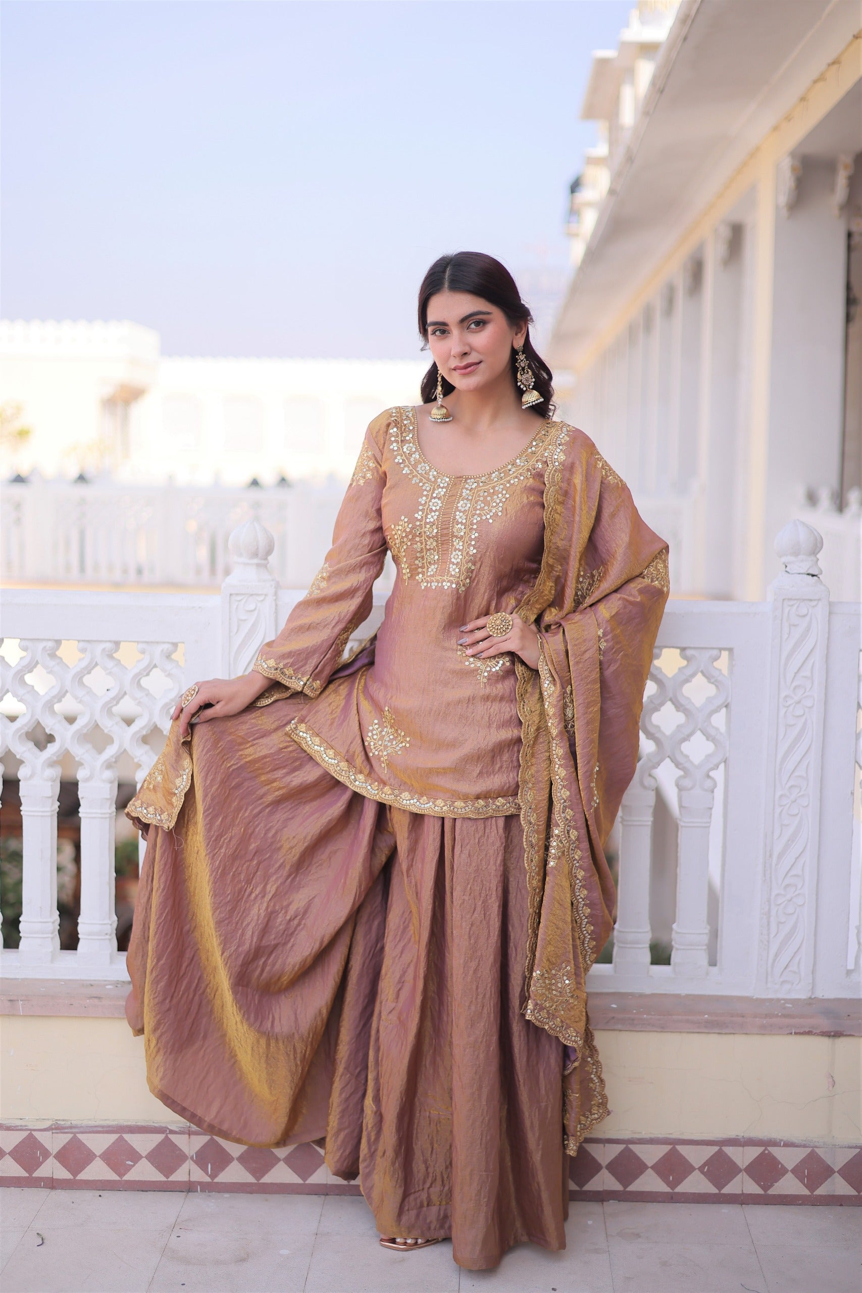 Royal Silk Embroidered Kurta Sharara with Dupatta.