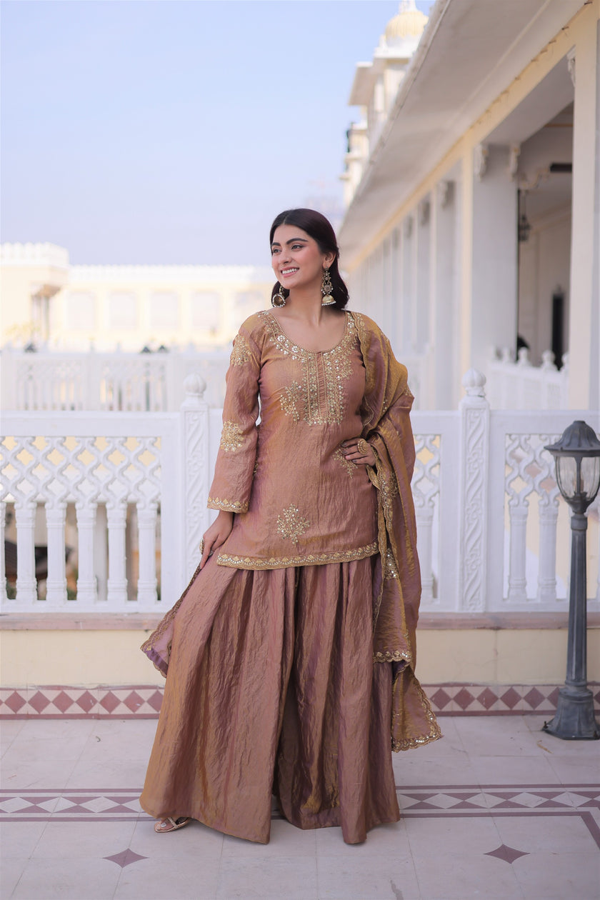 Royal Silk Embroidered Kurta Sharara with Dupatta.
