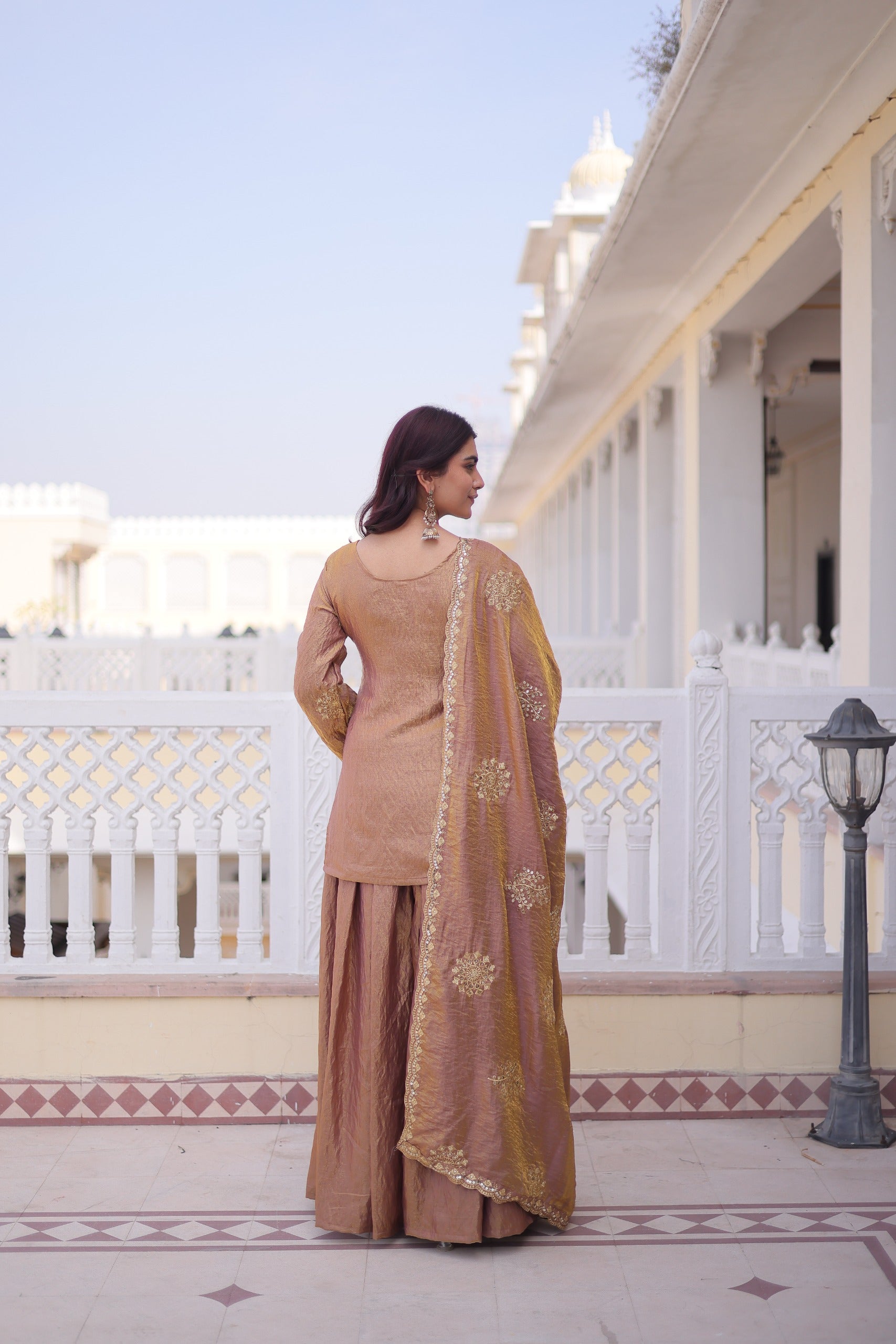 Royal Silk Embroidered Kurta Sharara with Dupatta.