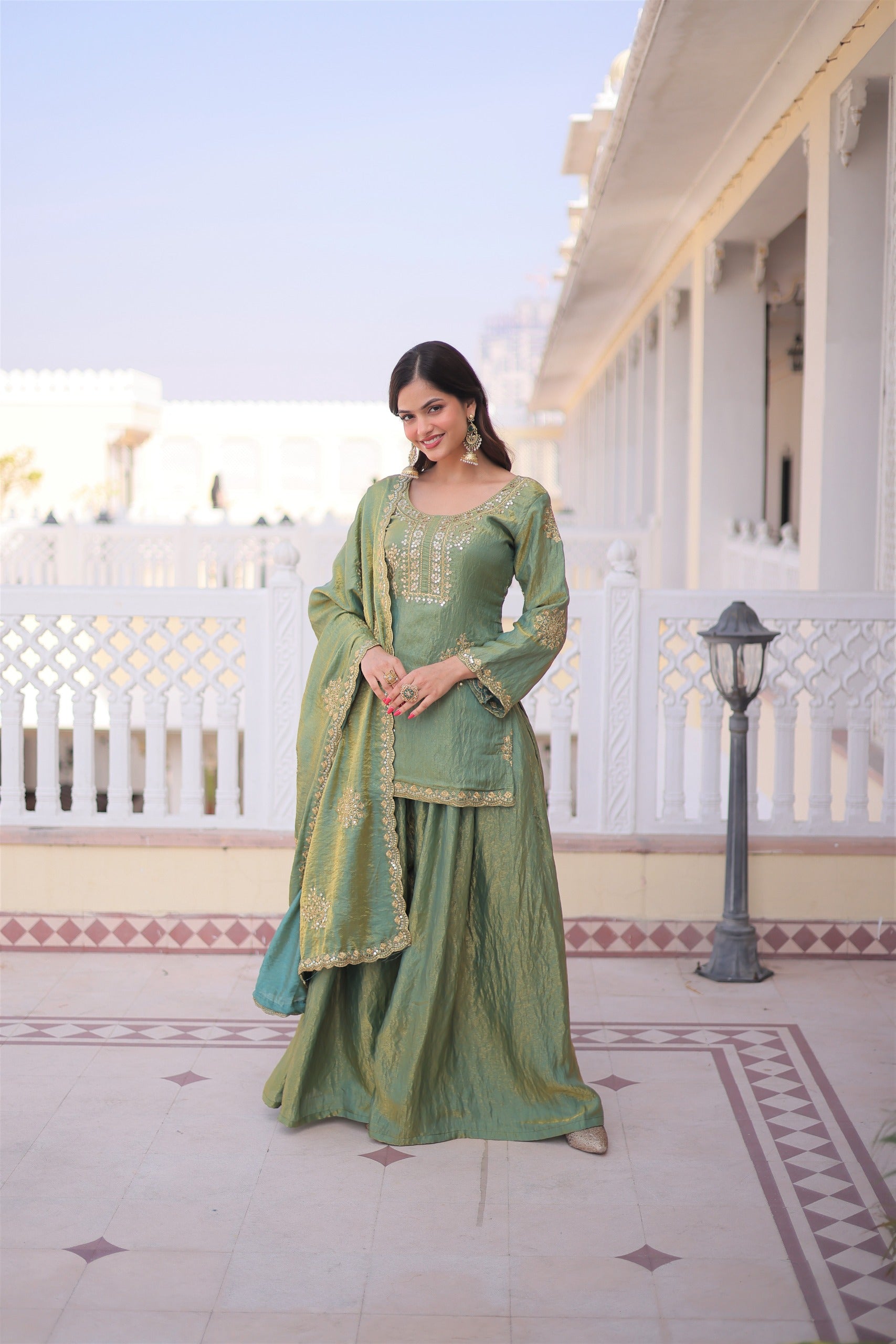 Royal Silk Embroidered Kurta Sharara with Dupatta.