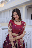 Traditional Rajasthani Inspired Maroon Silk Lehenga.