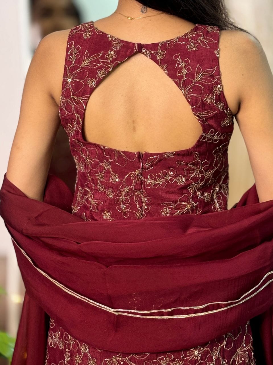 Maroon Embroidered Kurta Sharara Set with Dupatta for Women.