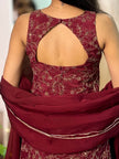 Maroon Embroidered Kurta Sharara Set with Dupatta for Women.