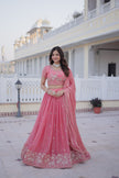 Pink Embroidered Lehenga Choli Set with Dupatta for Women.