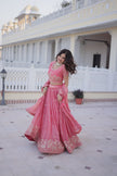 Pink Embroidered Lehenga Choli Set with Dupatta for Women.