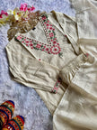 Off White Embroidered Kurta Set with Dupatta for Women.