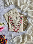 Off White Embroidered Kurta Set with Dupatta for Women.