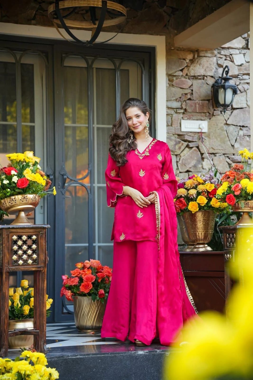 Royal Pink Traditional Outfit with Gold Embroidery.