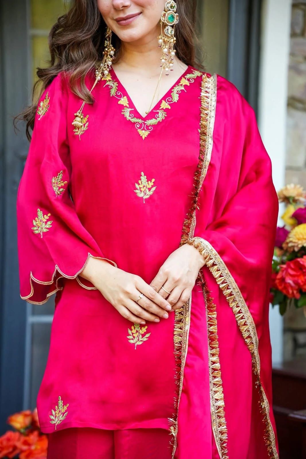 Royal Pink Traditional Outfit with Gold Embroidery.