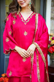 Royal Pink Traditional Outfit with Gold Embroidery.